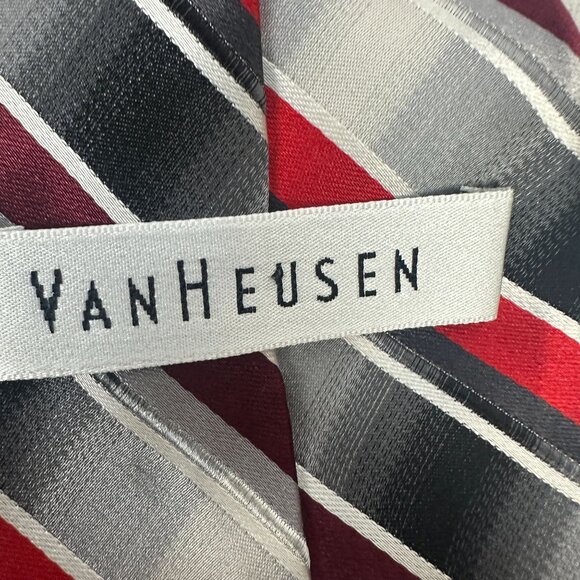 Van Heusen Extra Long 100% Silk Red & Gray Striped Tie Mens Formal Wear - Picture 3 of 3